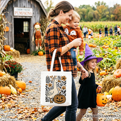 Boho Goose and Pumpkin Halloween Tote Bag