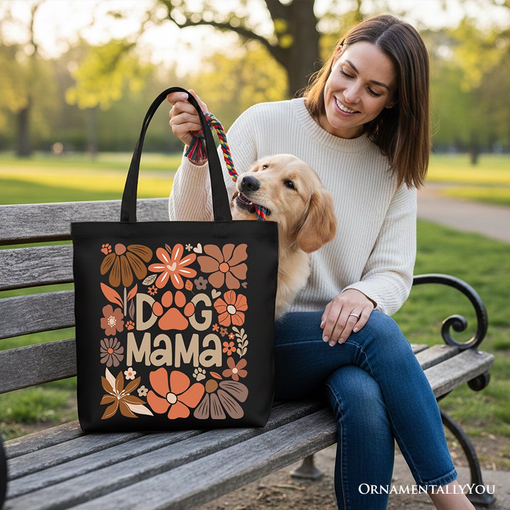 Dog Mama Boho Floral Canvas Tote Bag and Gift