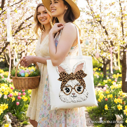 Canvas Easter Bunny Leopard Tote Bag and Bow