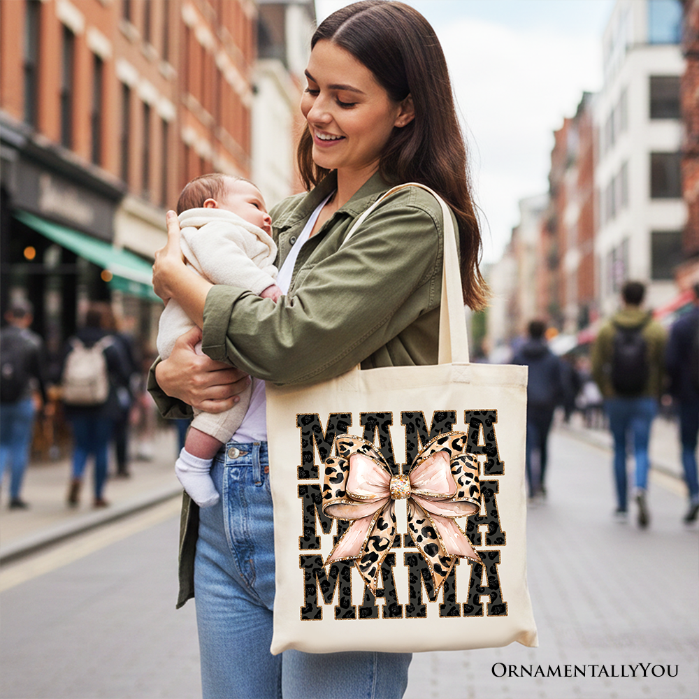 Glitter Leopard Mama Tote Bag and the Bow