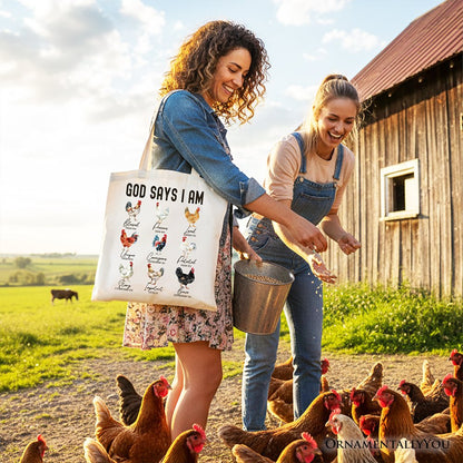 God Says I Am Christian Tote and Farm Rooster Bag