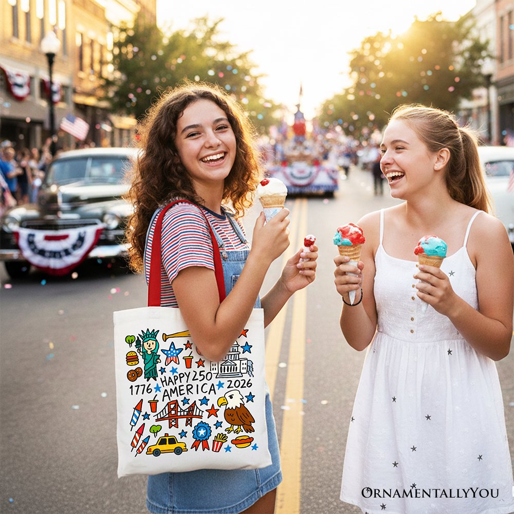 Happy 250th Doodle Canvas Tote Bag and a Gift