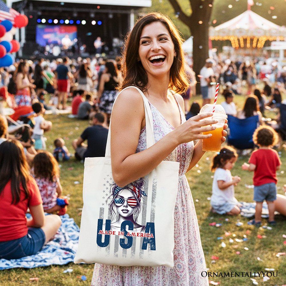 Made in America Messy Bun Patriotic Tote Bag