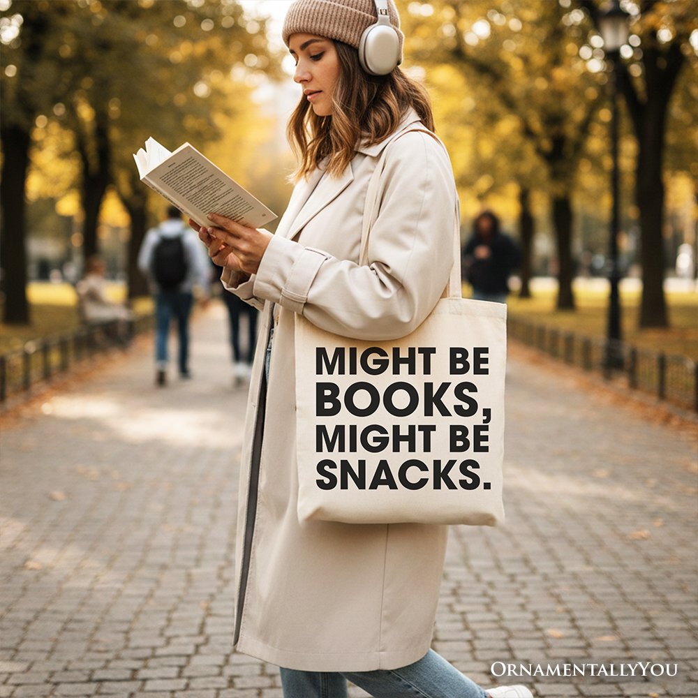 Books or Snacks Canvas Tote Bag Gift for Readers