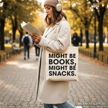 Books or Snacks Canvas Tote Bag Gift for Readers