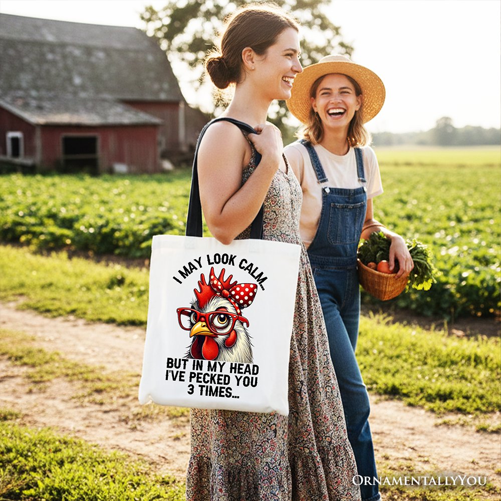 Sassy Chicken Tote Bag With Red Glasses And Bow
