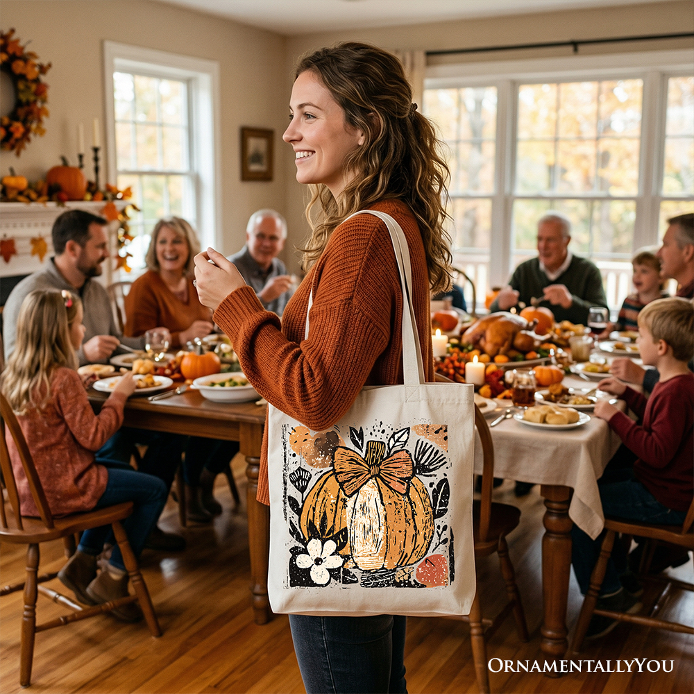 Pumpkin Fall Floral Tote Bag and Coquette Bow