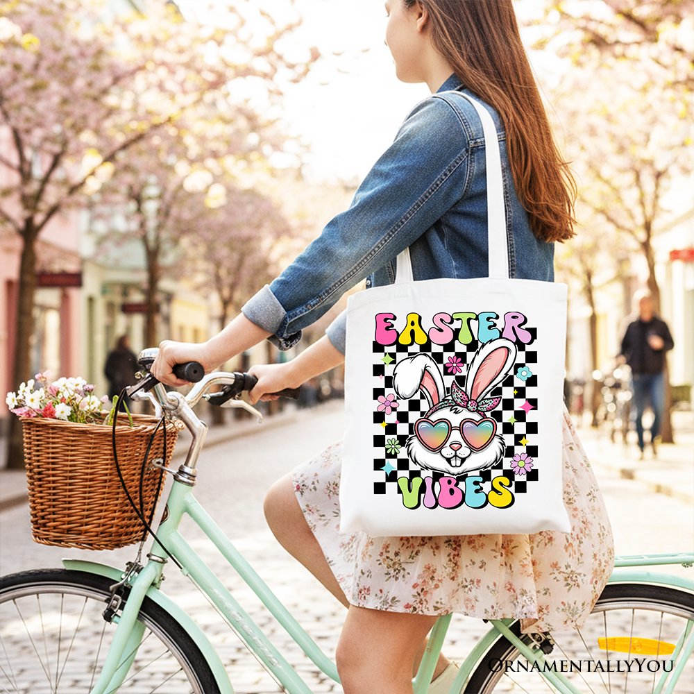 Retro Easter Bunny and Checkered Tote Bag