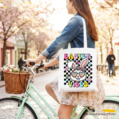 Retro Easter Bunny and Checkered Tote Bag