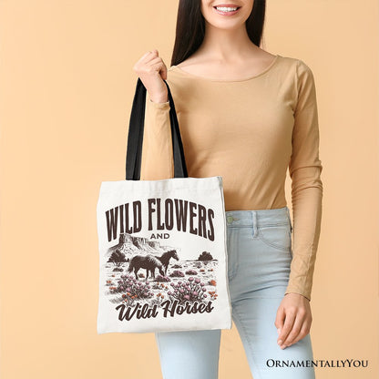 Retro Wild Flowers and Horse Canvas Tote Bag