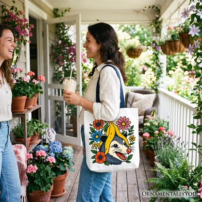 Funny Banana Possum Floral Canvas Tote Bag