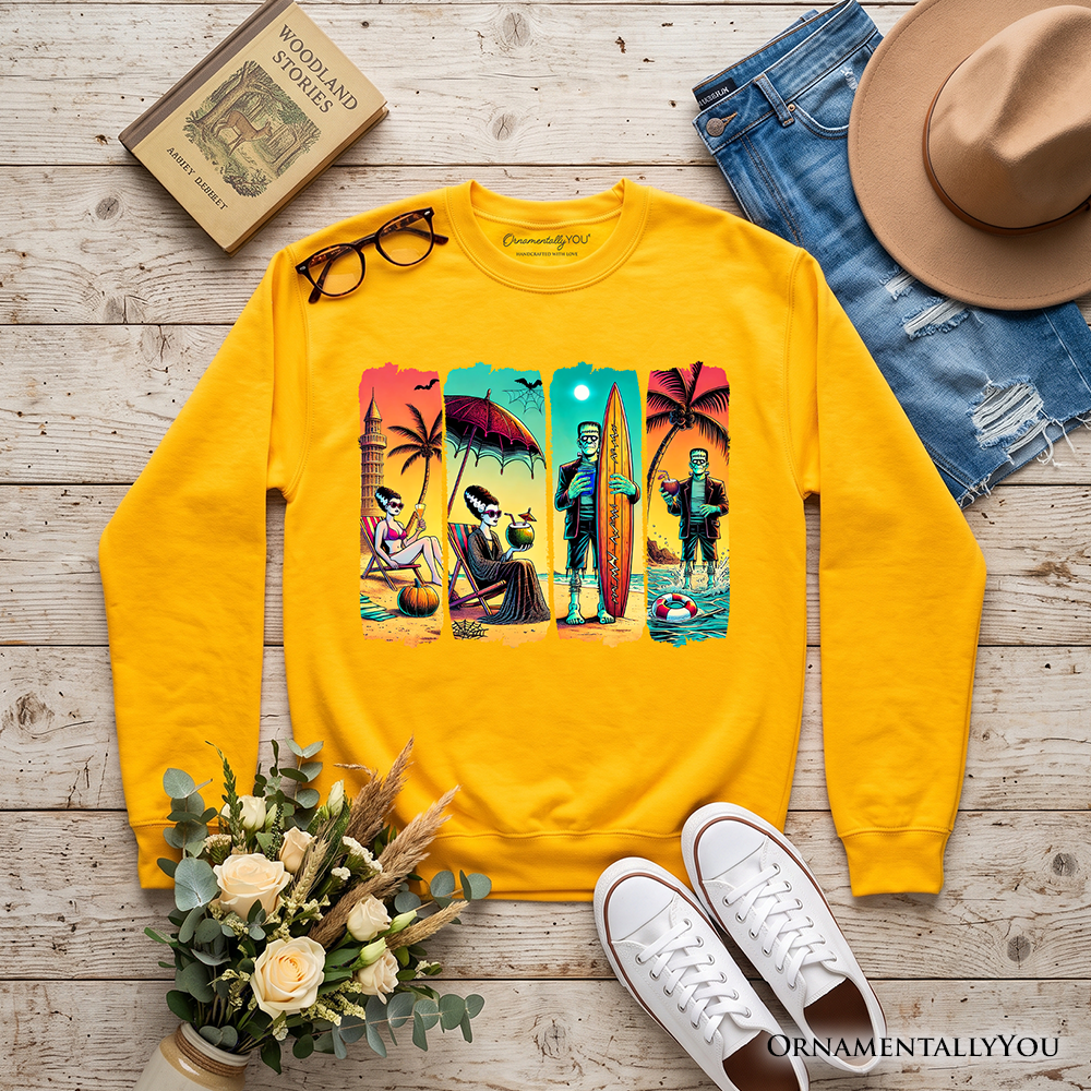 Frankenstein Beach and Retro Print Fleece Sweater