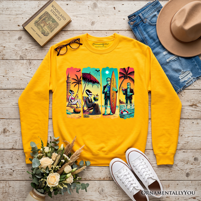 Frankenstein Beach and Retro Print Fleece Sweater