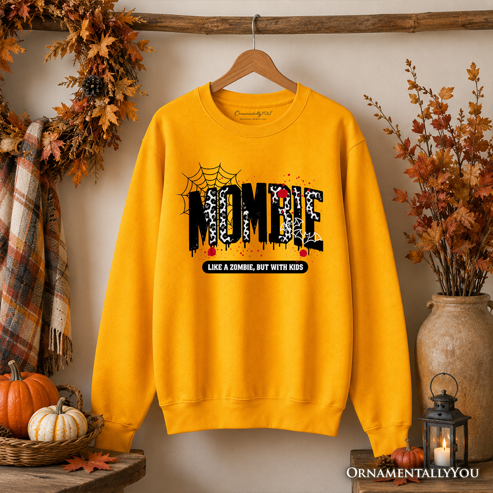 Sweatshirt Mombie Like a Zombie with Halloween mom humor yellow fabric by OrnamentallyYou on Tampa Home & Garden Store