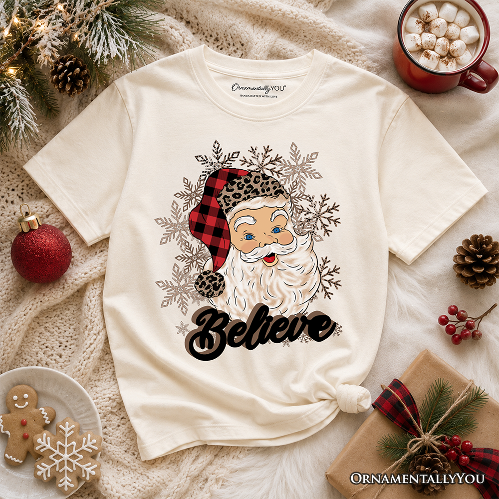 Retro Kids And Santa Buffalo Plaid Tee Shirt