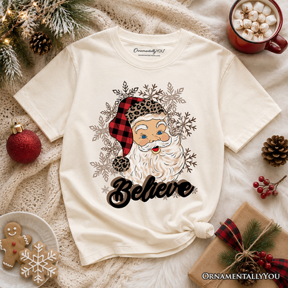 Retro Kids And Santa Buffalo Plaid Tee Shirt