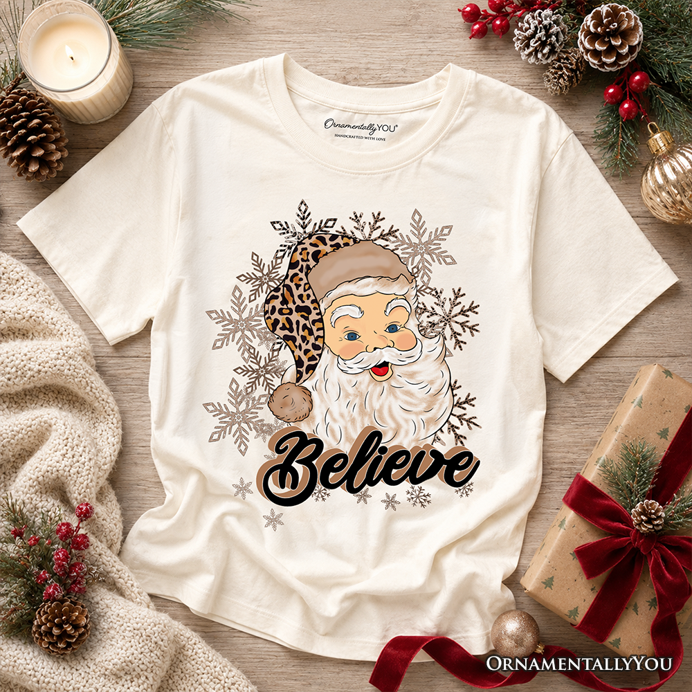 Kids Believe Santa Cheetah Print Christmas Tee