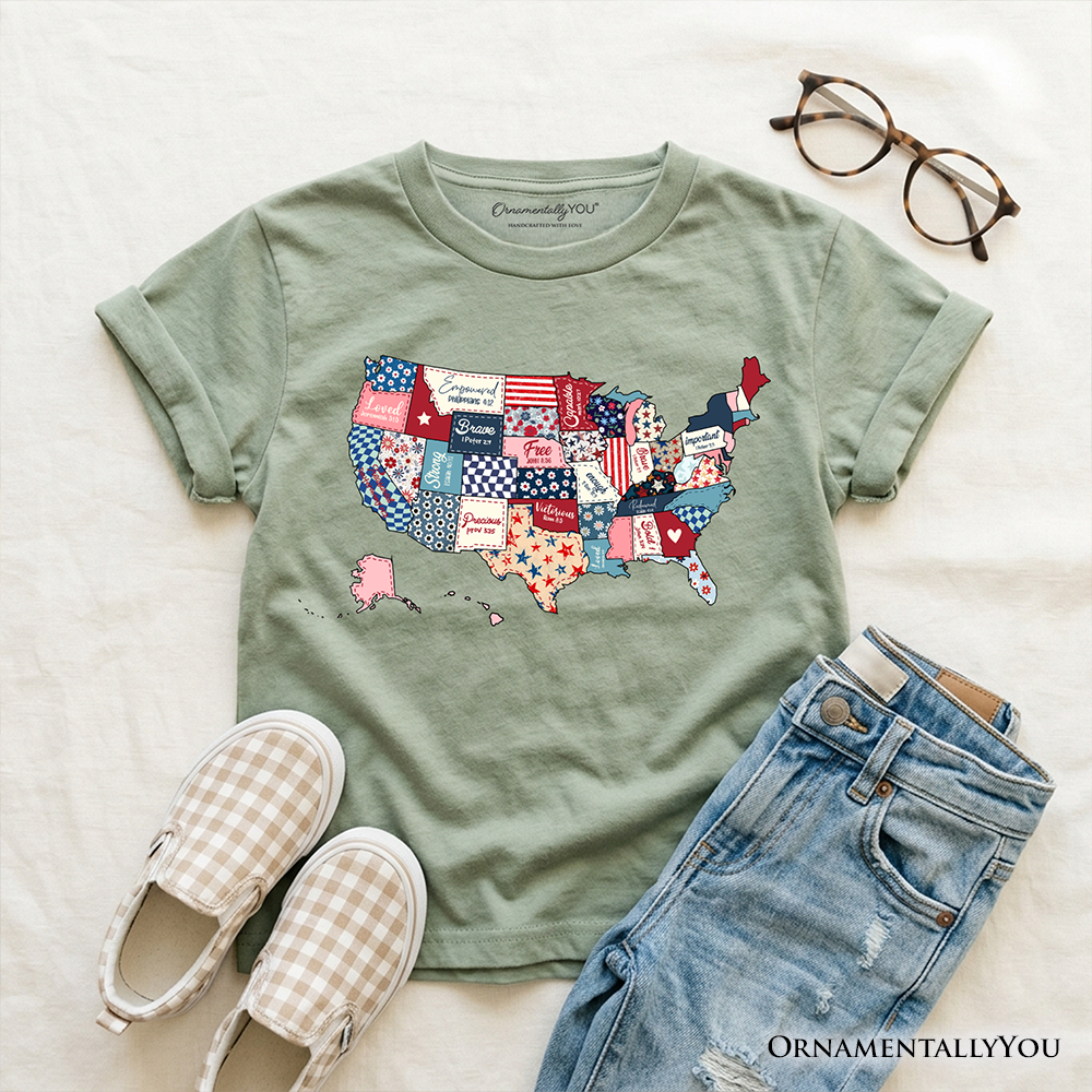 Kids Patriotic Patchwork USA T Shirt For Youth