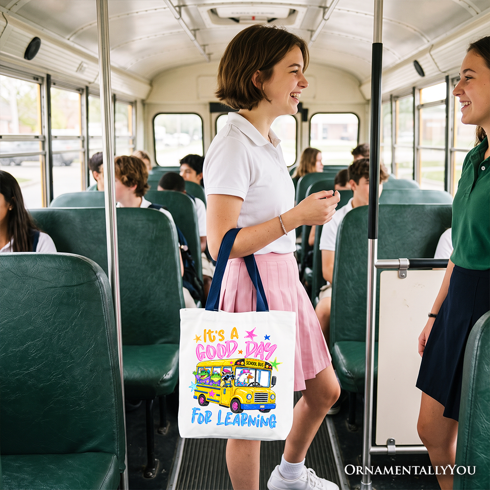 School Bus Good Day for Learning Canvas Tote