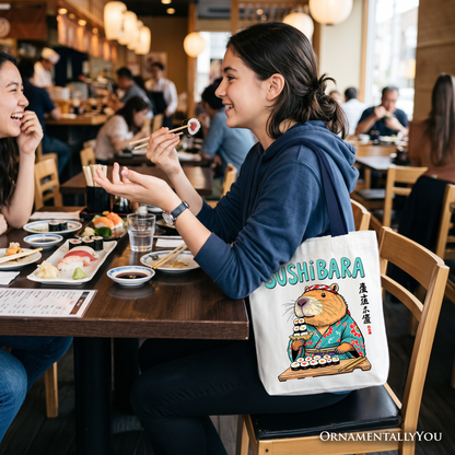 A Cute Sushibara Capybara Canvas Tote Bag