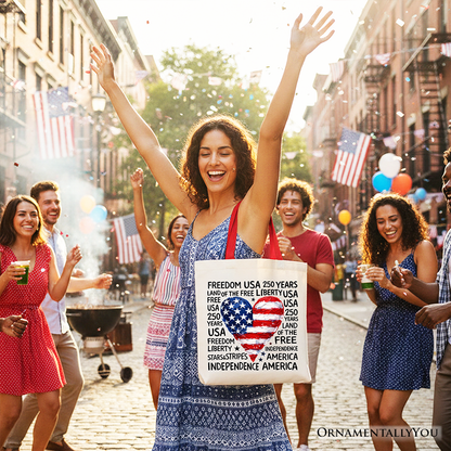 Retro Usa Heart and Patriotic Canvas Tote