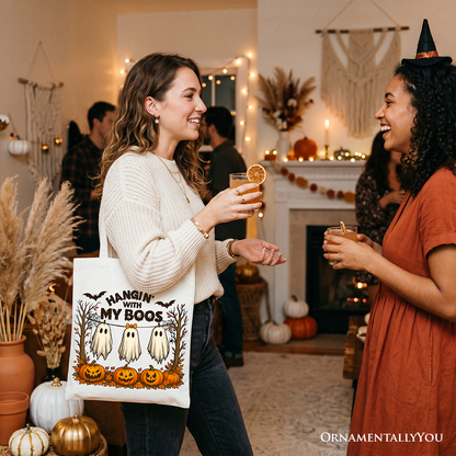 Boho Canvas Ghost Tote Bag and Fall Pumpkin Gift
