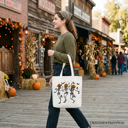 Whimsical Halloween Dancing Skeleton Canvas Tote