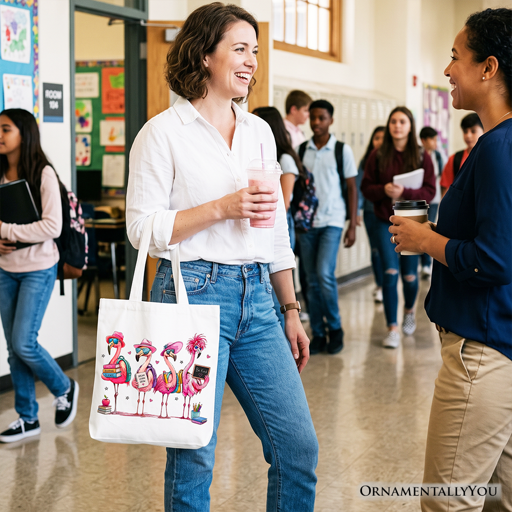 Cute Flamingo Back to School Canvas Tote Bag