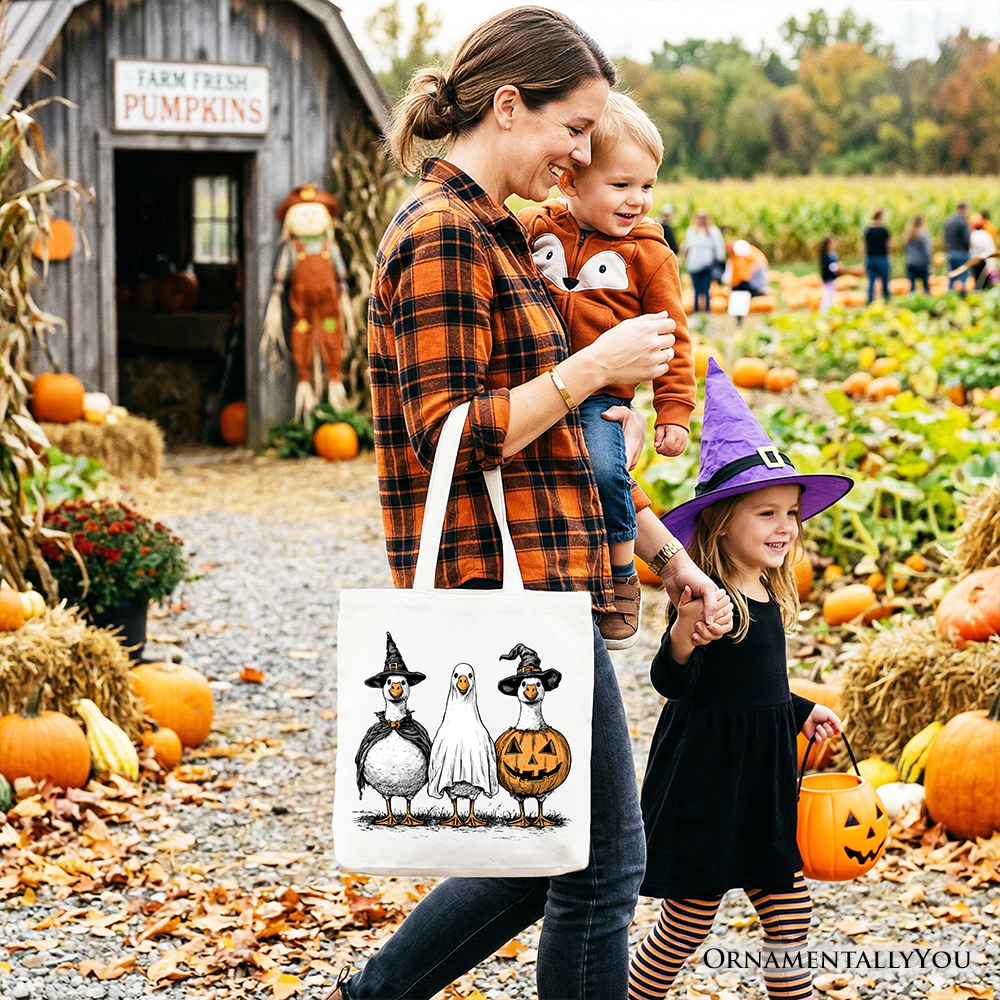 Haunting Honkers Goose Halloween Canvas Tote