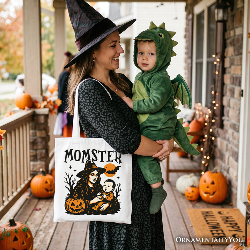 Momster Halloween Witch Canvas Tote Bag for Moms