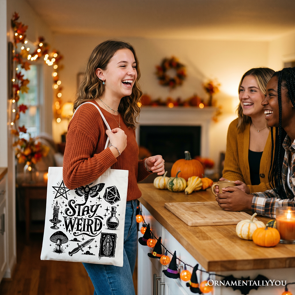 Stay Weird Witchy Canvas Tote Bag For Women