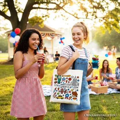 Happy 250th Doodle Canvas Tote Bag and a Gift