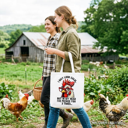 Sassy Chicken Tote Bag With Red Glasses And Bow