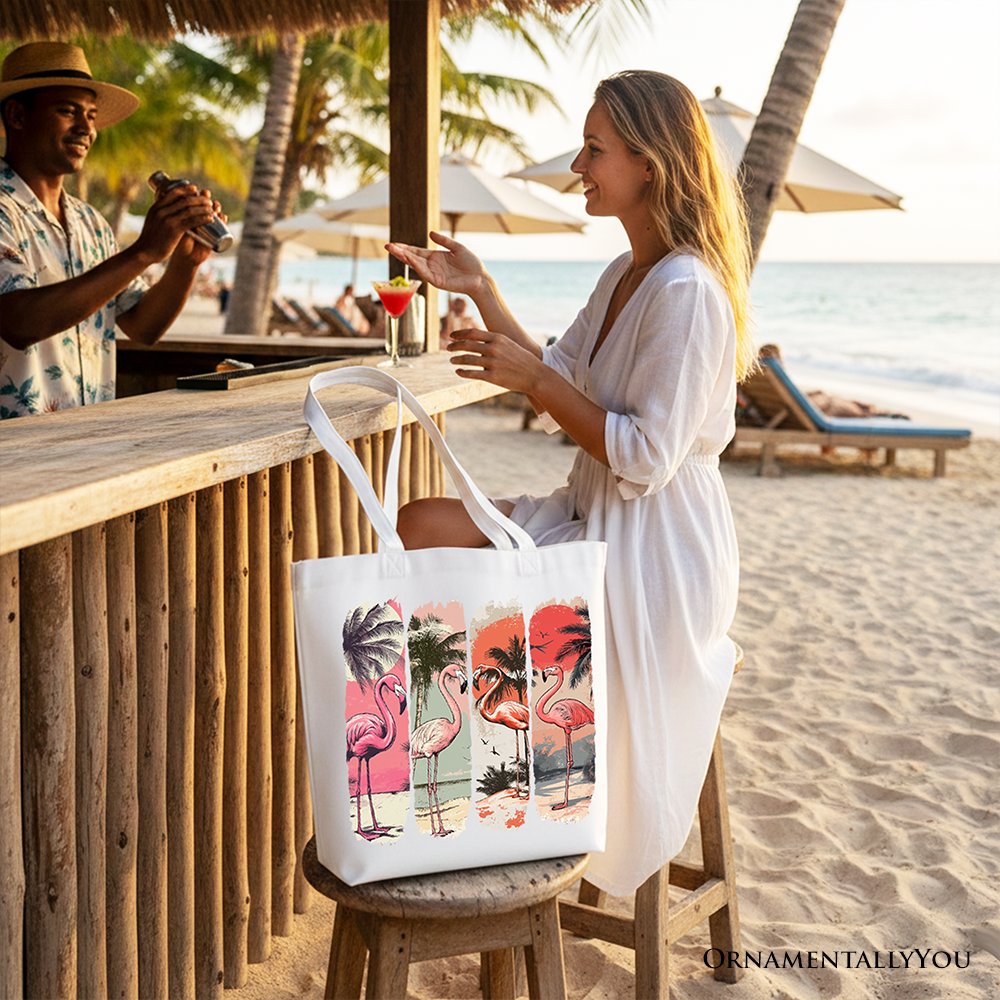 Vintage Flamingo Canvas Tote Bag and Beach Gift