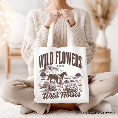 Retro Wild Flowers and Horse Canvas Tote Bag