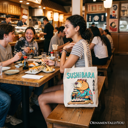 A Cute Sushibara Capybara Canvas Tote Bag