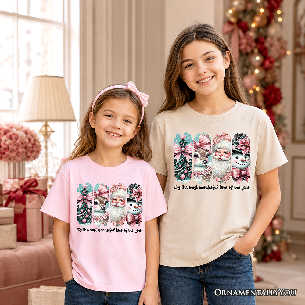 Kids Pink Christmas T Shirt Coquette Holiday Tee