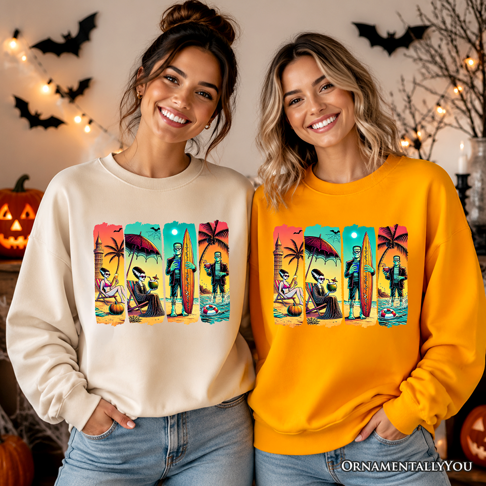 Frankenstein Beach and Retro Print Fleece Sweater