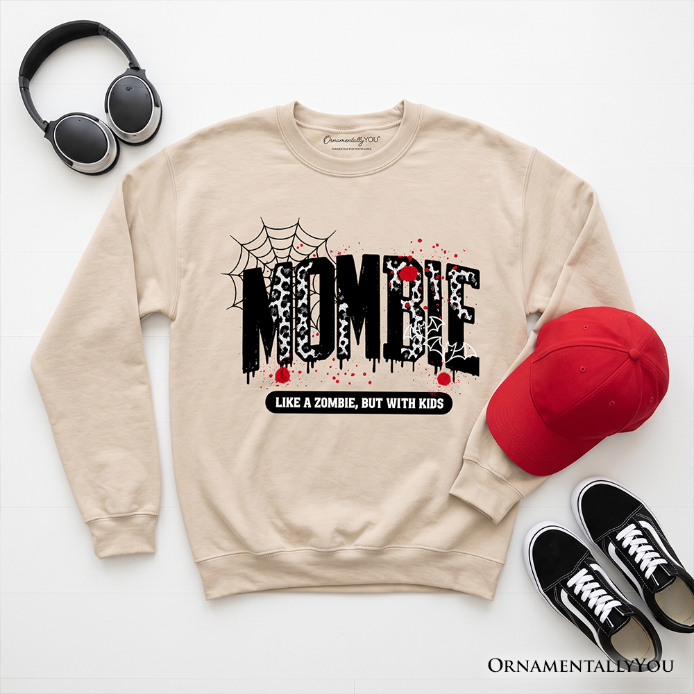 Mombie Like a Zombie Sweatshirt beige graphic print; 4-item display with red cap OrnamentallyYou on Tampa Home & Garden Store