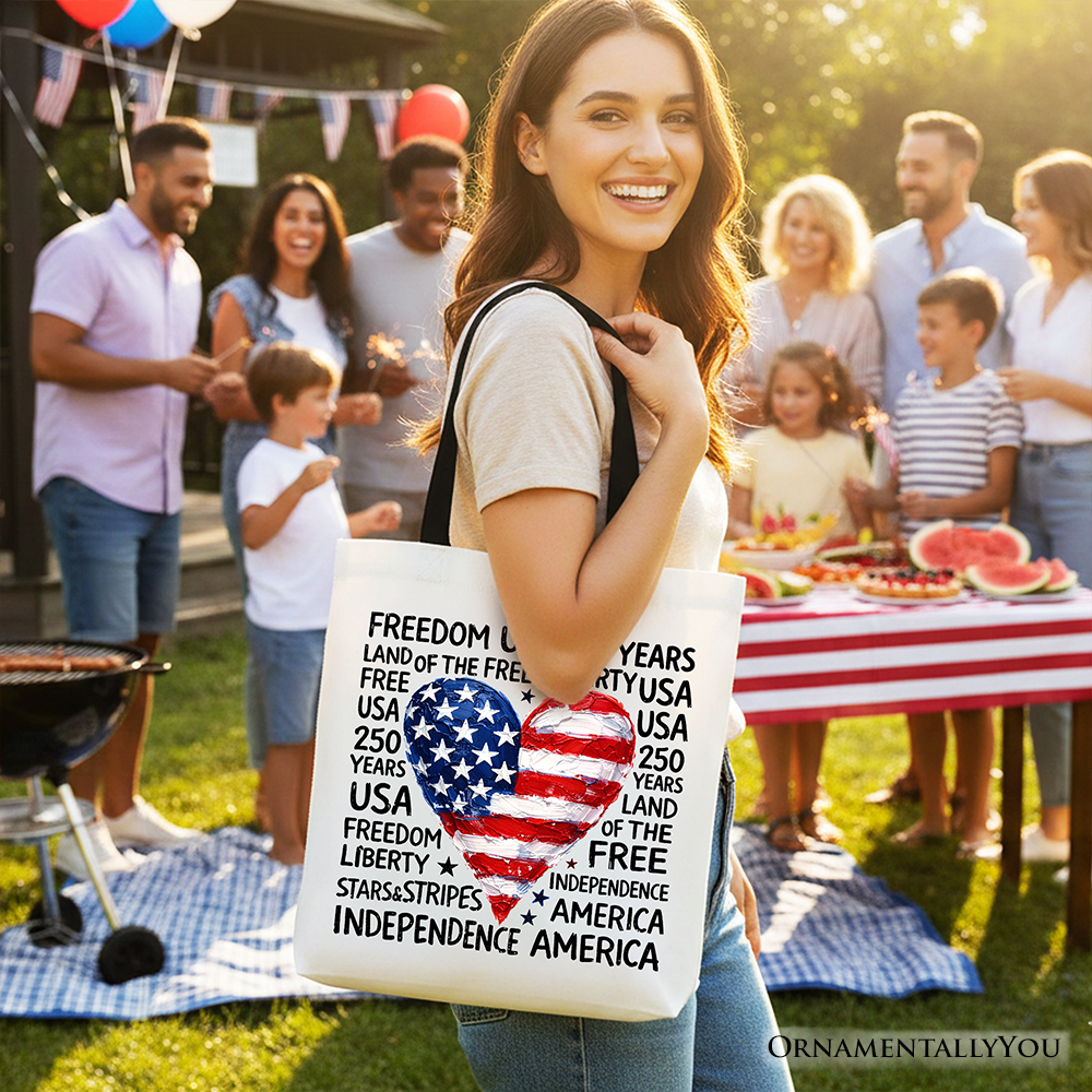 Retro Usa Heart and Patriotic Canvas Tote