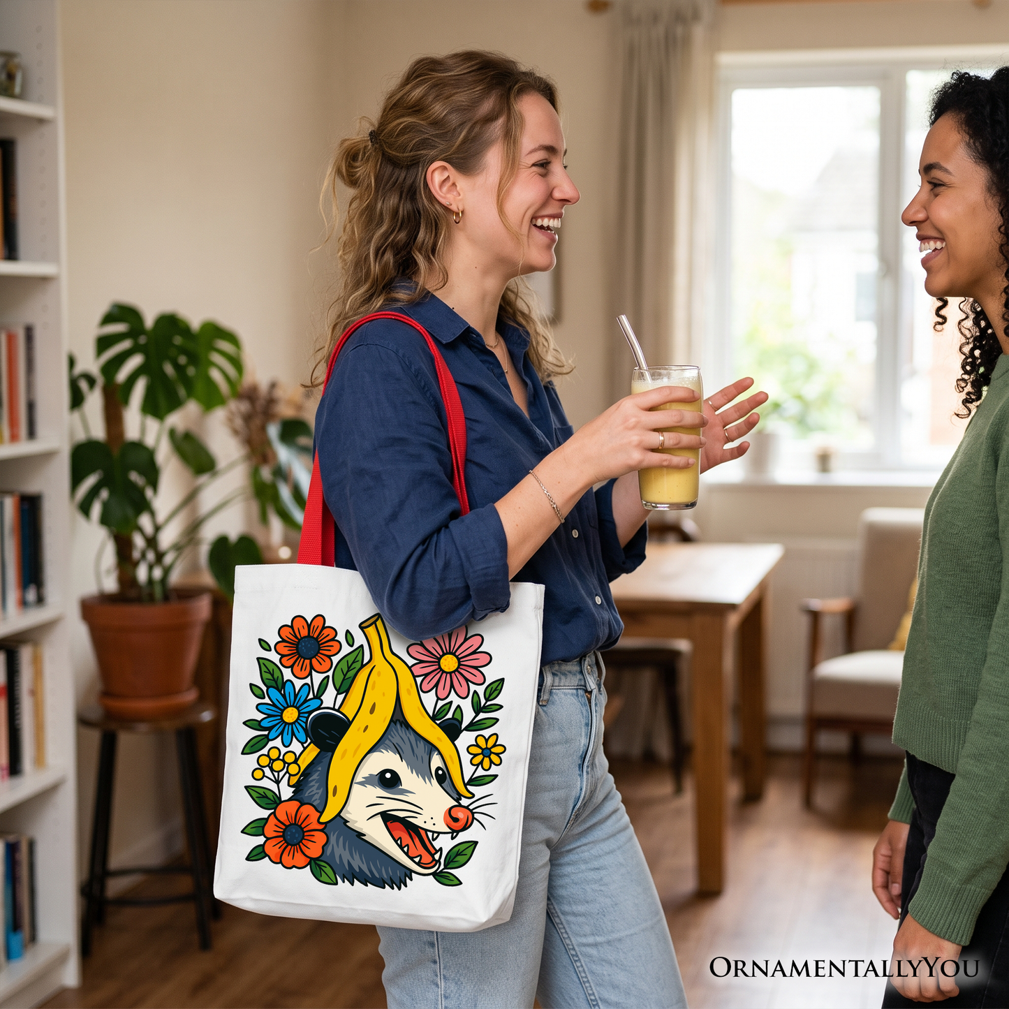 Funny Banana Possum Floral Canvas Tote Bag