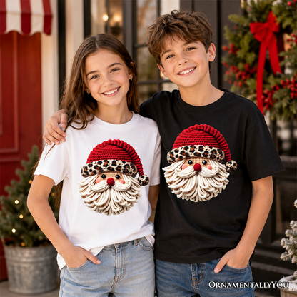 Kids Santa and Leopard Christmas Cotton Tee