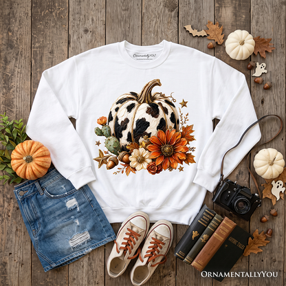 Cow and Pumpkin Floral Western Sweater for Fall
