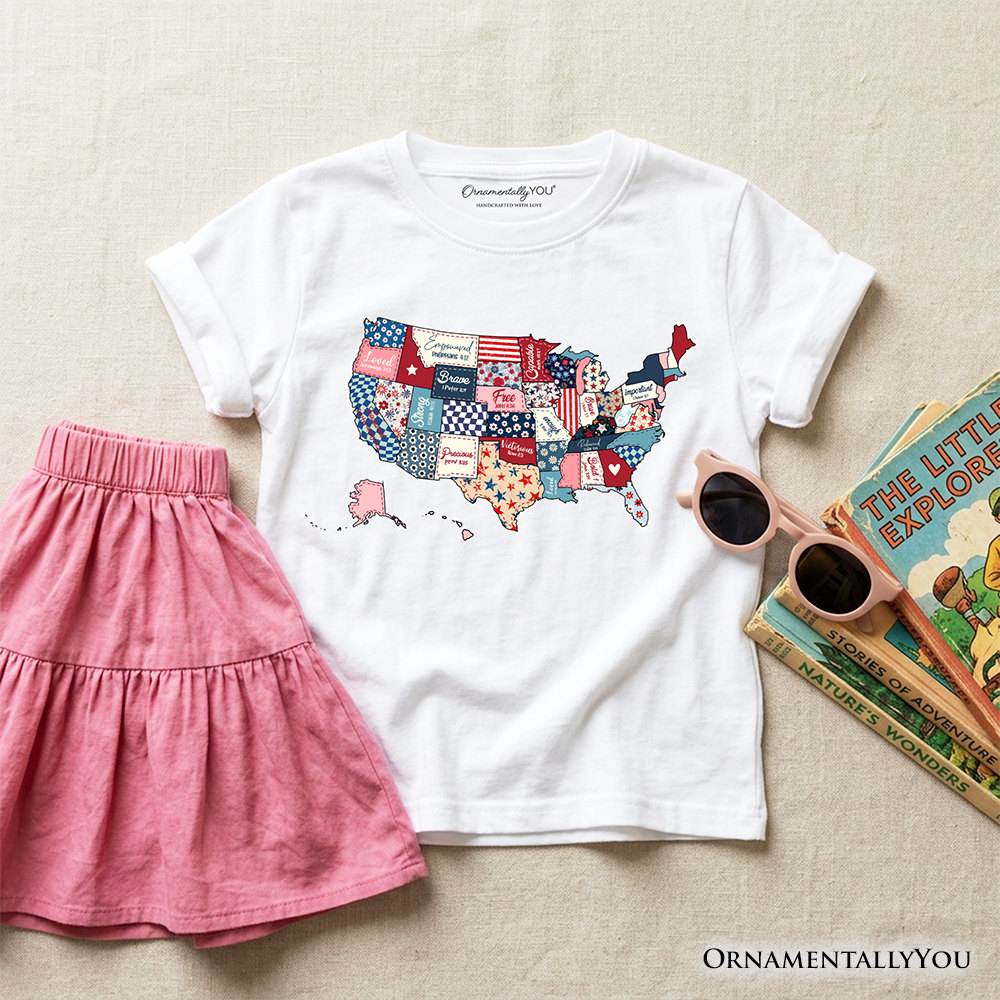 Kids Patriotic Patchwork USA T Shirt For Youth