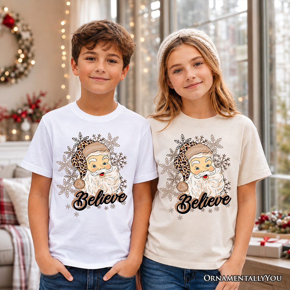 Kids Believe Santa Cheetah Print Christmas Tee