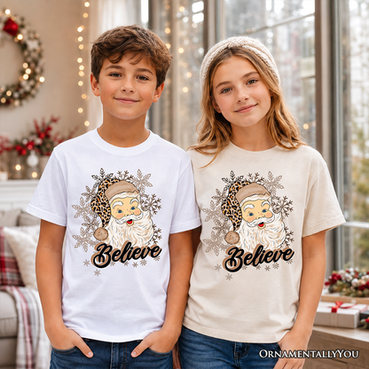 Kids Believe Santa Cheetah Print Christmas Tee