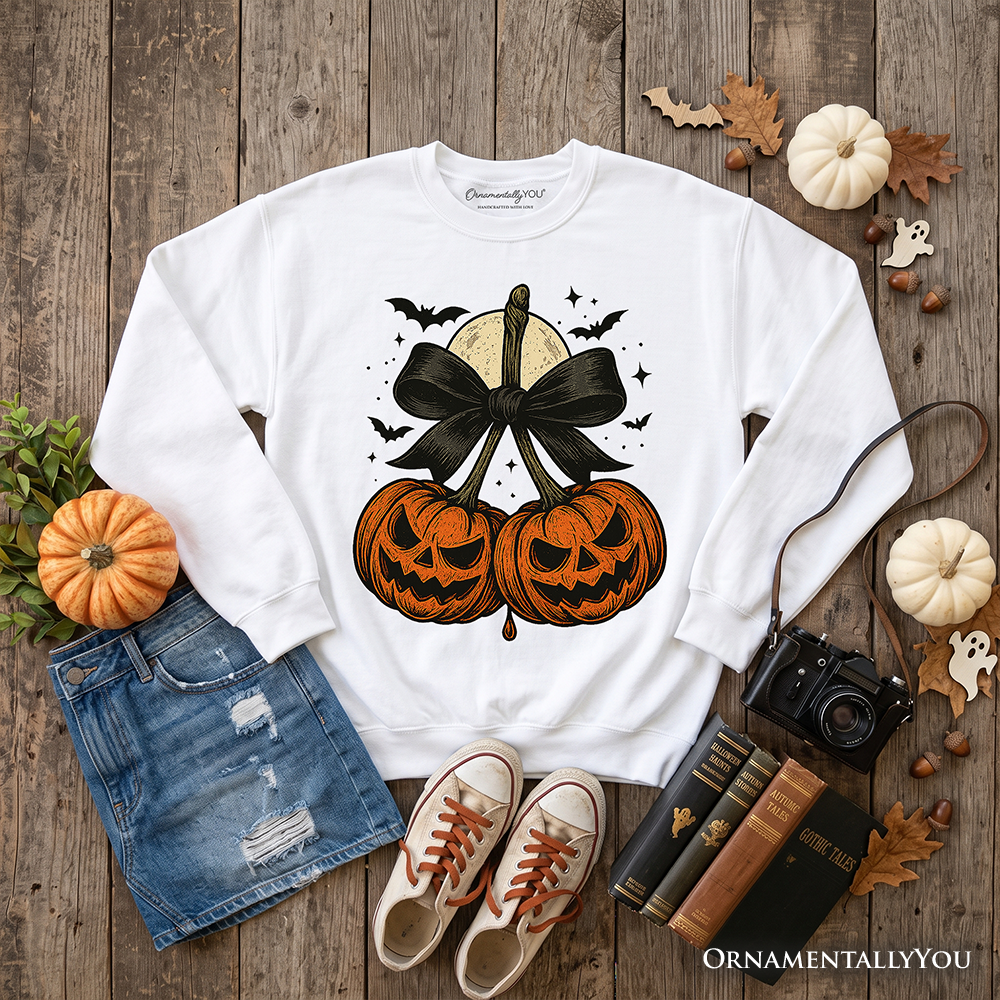 Soft Retro Pumpkin and Cherry Bow Sweatshirt