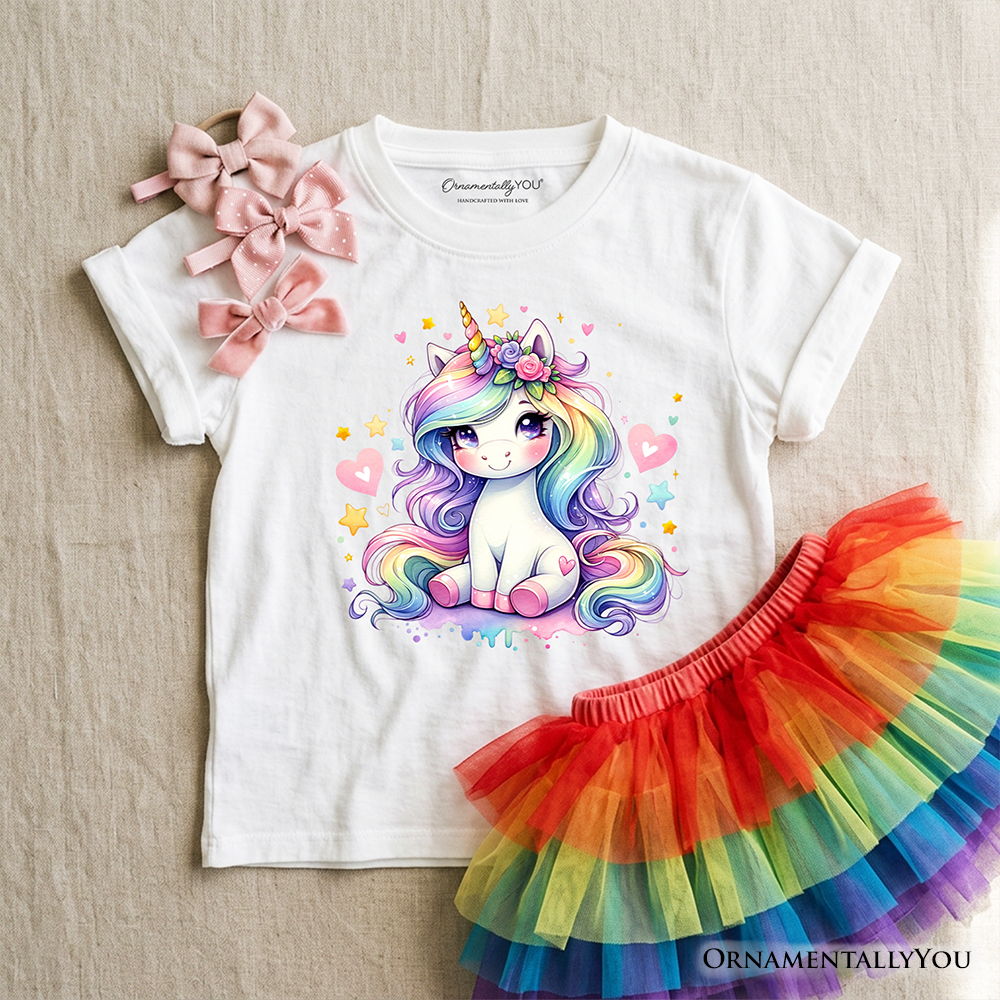 Adorable Rainbow Unicorn and Kids Cotton Tee
