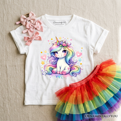 Adorable Rainbow Unicorn and Kids Cotton Tee