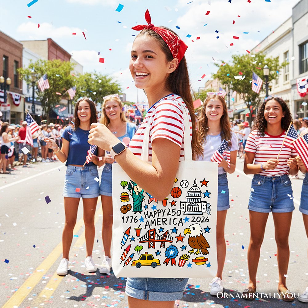 Happy 250th Doodle Canvas Tote Bag and a Gift